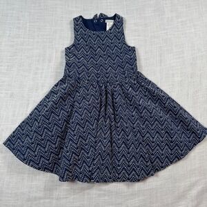 Max Studio Girls 6 Navy White Chevron Fit Flare Dress Jacquard Bow Back Preppy